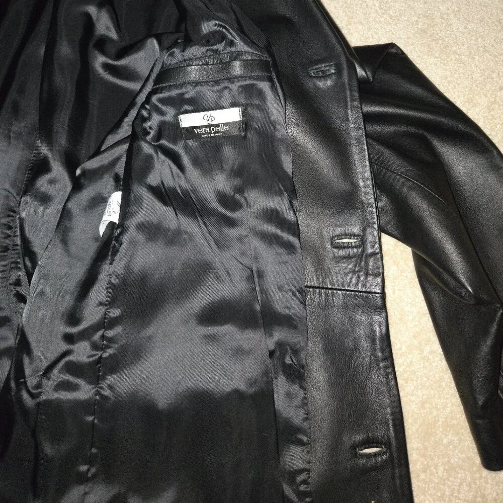 Vera Pelle Made in Italy Men's Black Leather Top Coat Size‎ 38/52 Fully Lined